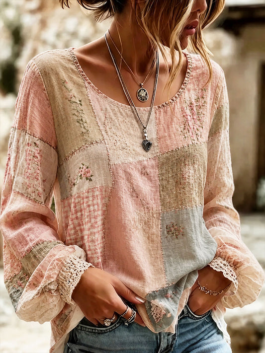 Kvinnors bröstcancer förebyggande och medvetenhet Floral Print Casual Cotton-Linen tröja