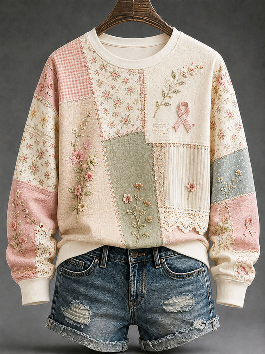 Kvinnors bröstcancer förebyggande och medvetenhet Floral Print Casual Regelbunden Sweatshirt