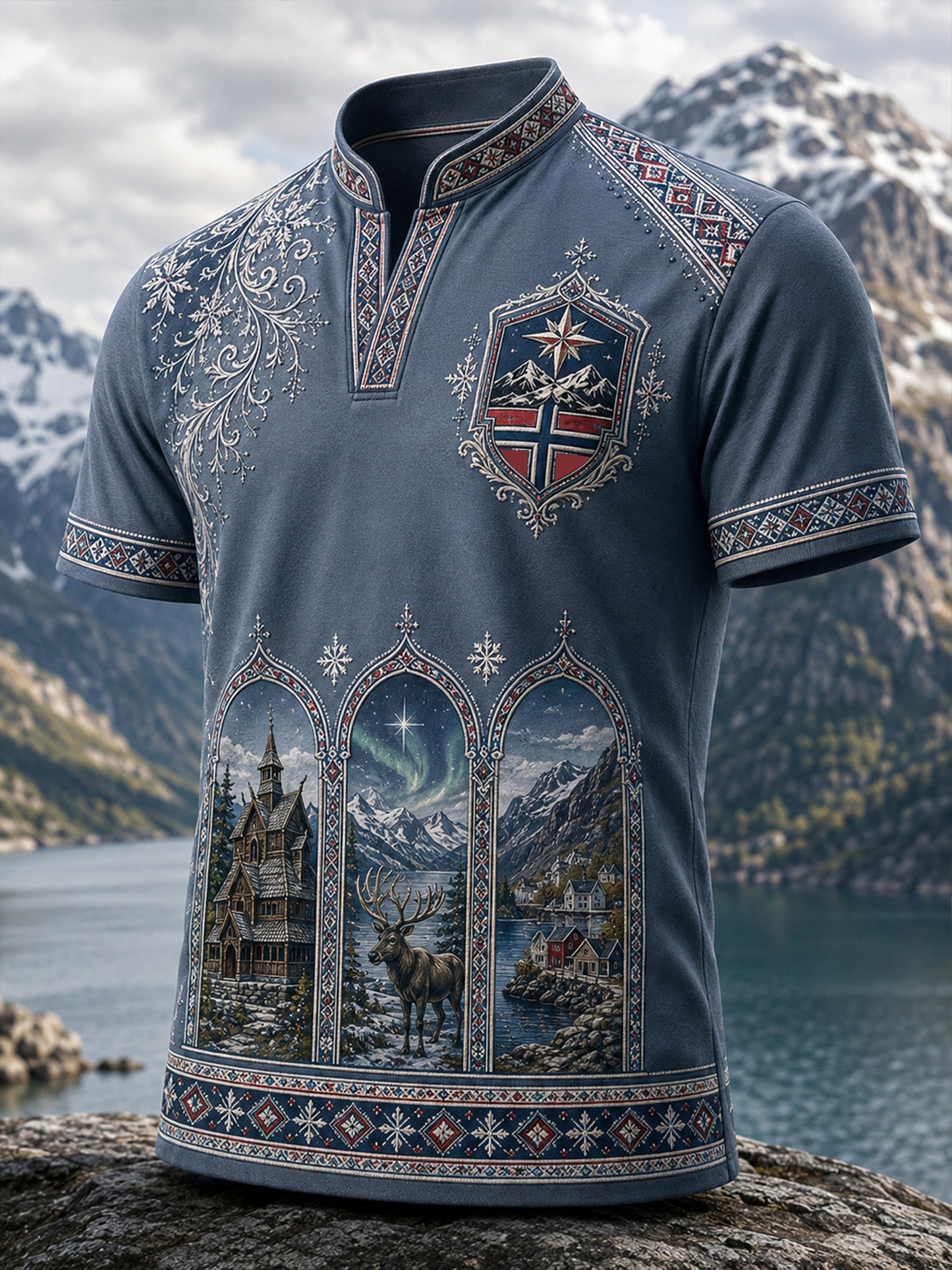 Menns norske samiske kulturelement kunst skriv ut i vanskelig T-shirt