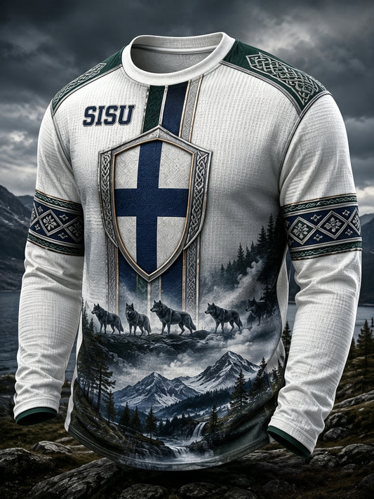 Miesten Sisu Kulttuurielementit Taide Print Casual Top (Suomen Veteran Style)