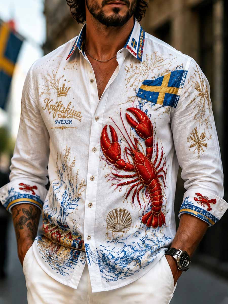 Mäns Svenska Hummer Festival Mönster Tryckt skjorta