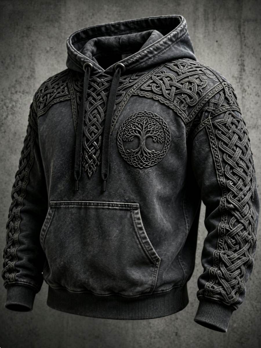 Mäns Retro Viking Valknut träd Liv överstora drop-Shulder Hoodie.