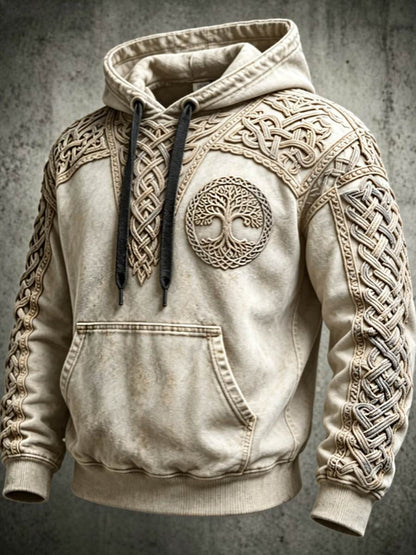 Mäns Retro Viking Valknut träd Liv överstora drop-Shulder Hoodie.