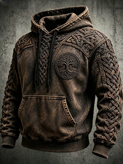Mäns Retro Viking Valknut träd Liv överstora drop-Shulder Hoodie.
