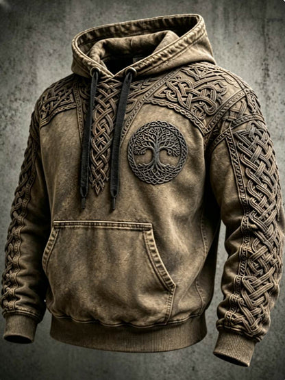 Mäns Retro Viking Valknut träd Liv överstora drop-Shulder Hoodie.