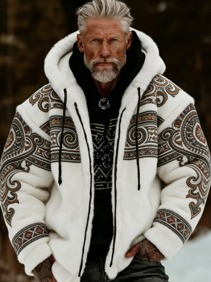 Mäns viking keltisk konst plush Mysig varm dragkedja jacka