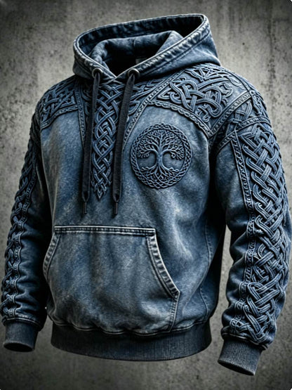 Mäns Retro Viking Valknut träd Liv överstora drop-Shulder Hoodie.
