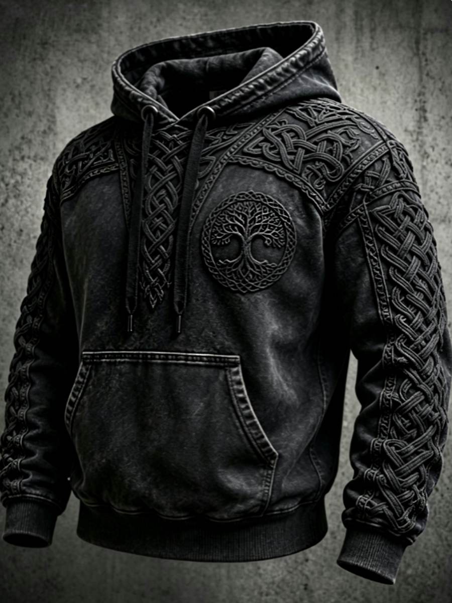 Mäns Retro Viking Valknut träd Liv överstora drop-Shulder Hoodie.