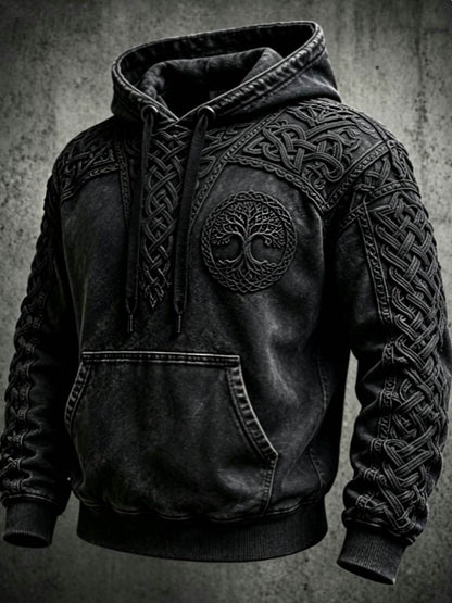 Mäns Retro Viking Valknut träd Liv överstora drop-Shulder Hoodie.