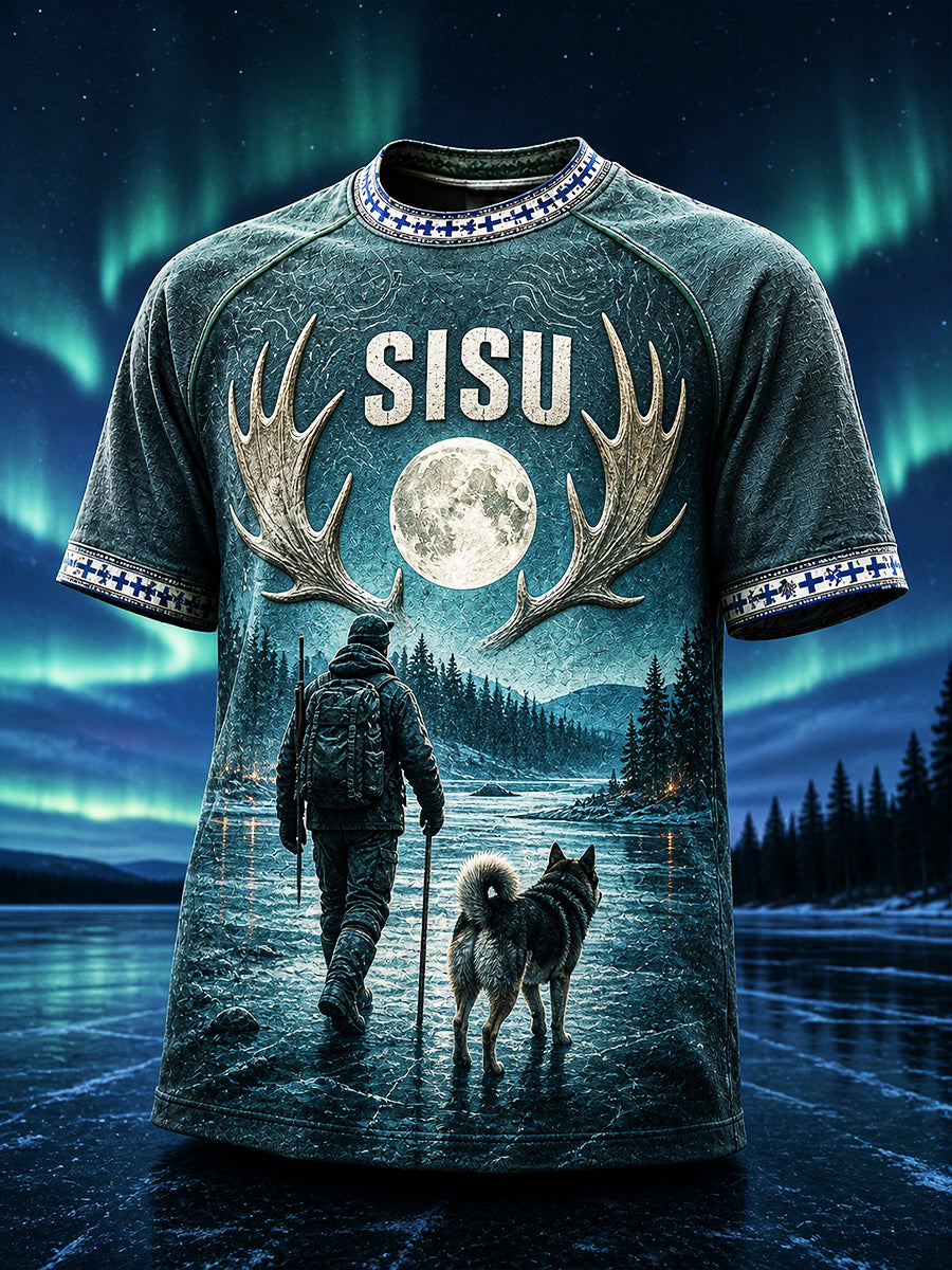 Retro suomalainen taidetuloste rento t-paita