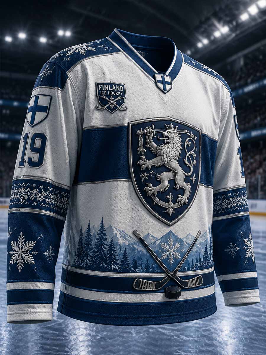 Miesten Vintage Finland Jääkiekko Painettu pitkähiha T-paito