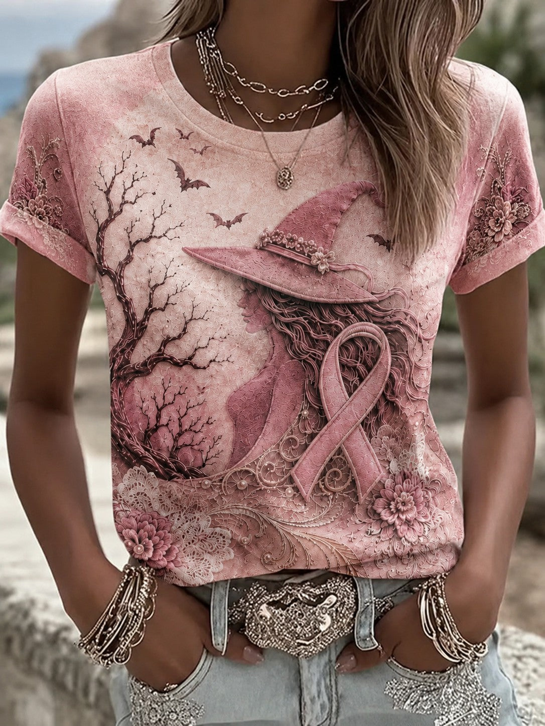 Kvinnors Bröstcancer kortärmad T-shirt