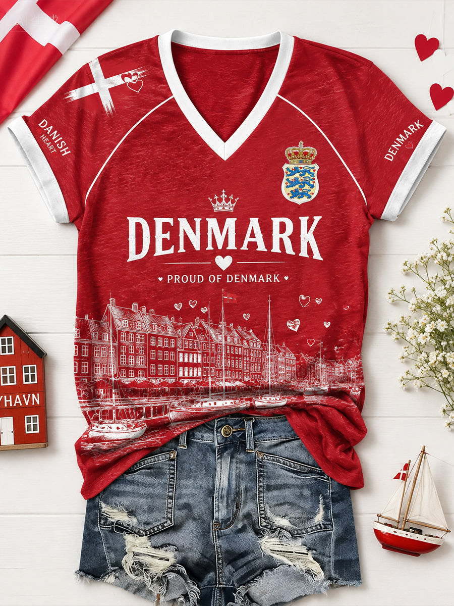 Kvinders patriotiske grafisk print raglanærmet V-udskæring kortærmet top