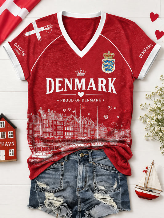 Kvinders patriotiske grafisk print raglanærmet V-udskæring kortærmet top