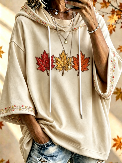 Damtröja med höstträd och höstlövtryck