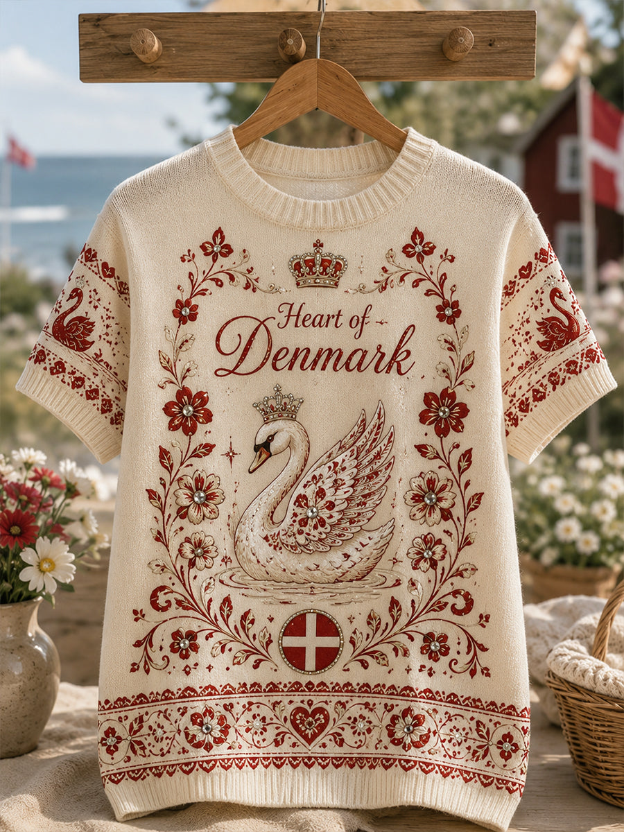Kvindernes patriotiske grafiske strikket t-shirt med korte ærmer