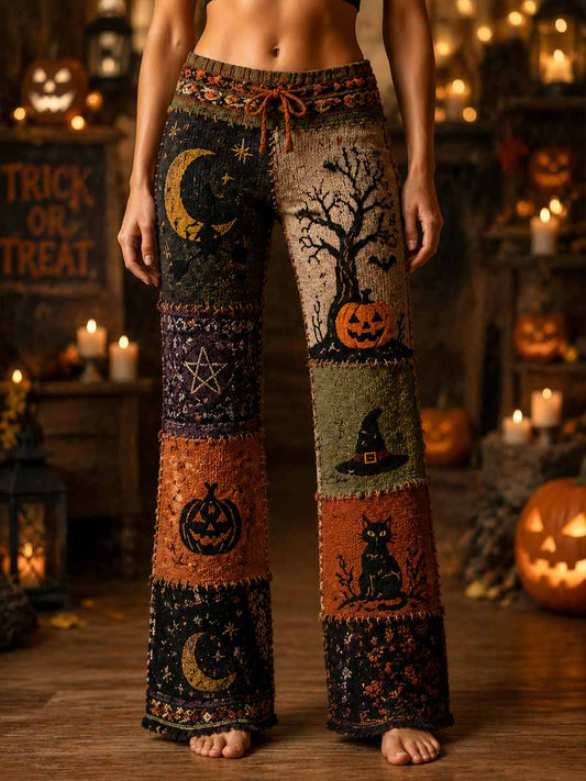 Kvinner Retro Halloween-mønster trykt strikket bukse