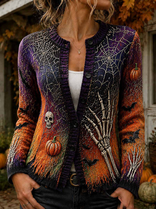 Damegenser i retro-halloweenstil med mønster – strikket jakke i cardigan-stil