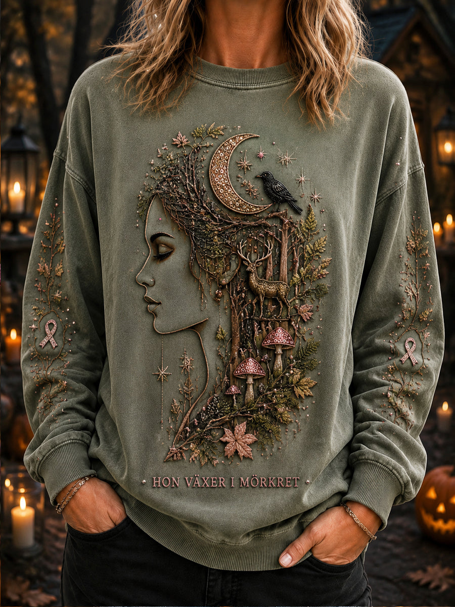 Kvinnors Retro Halloween Bröstcancer Skog Konst Sweatshirt