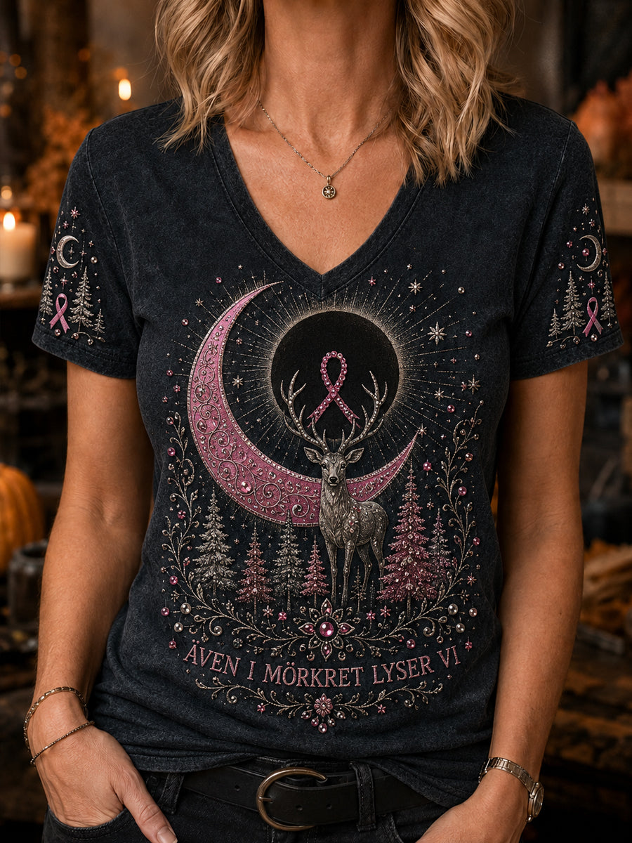 Kvinnors Retro Halloween Bröstcancer renar T-shirt