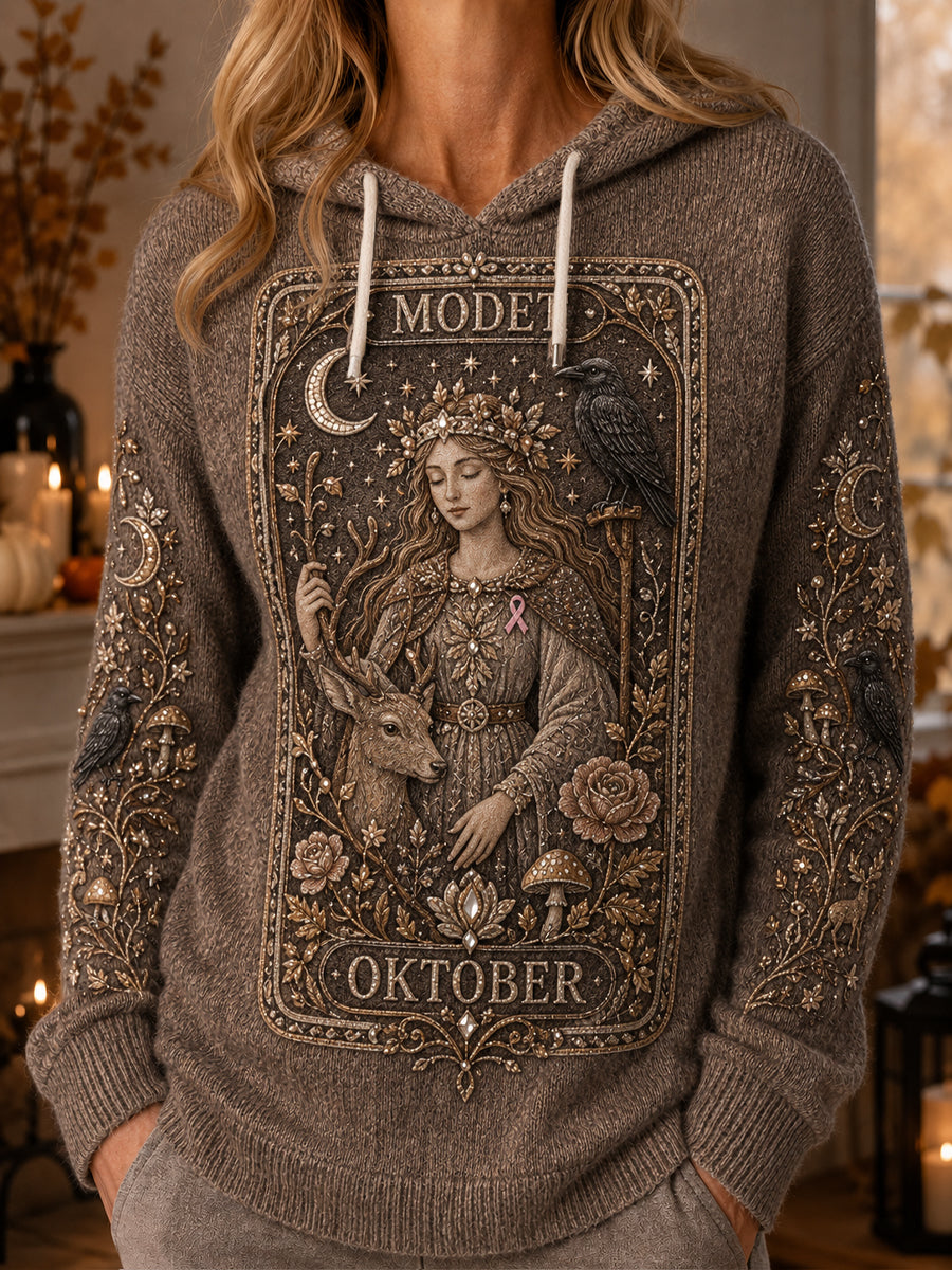 Kvinnors Retro Halloween Bröstcancer Tarot Hoodie Tarot