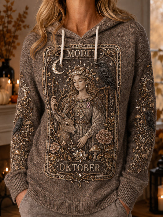 Kvinnors Retro Halloween Bröstcancer Tarot Hoodie Tarot
