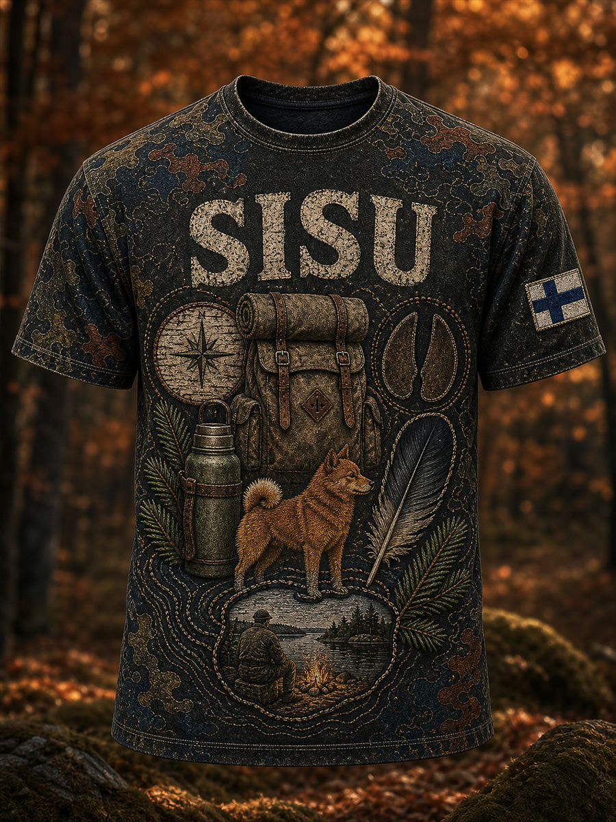 Retro suomalainen taidetuloste rento t-paita