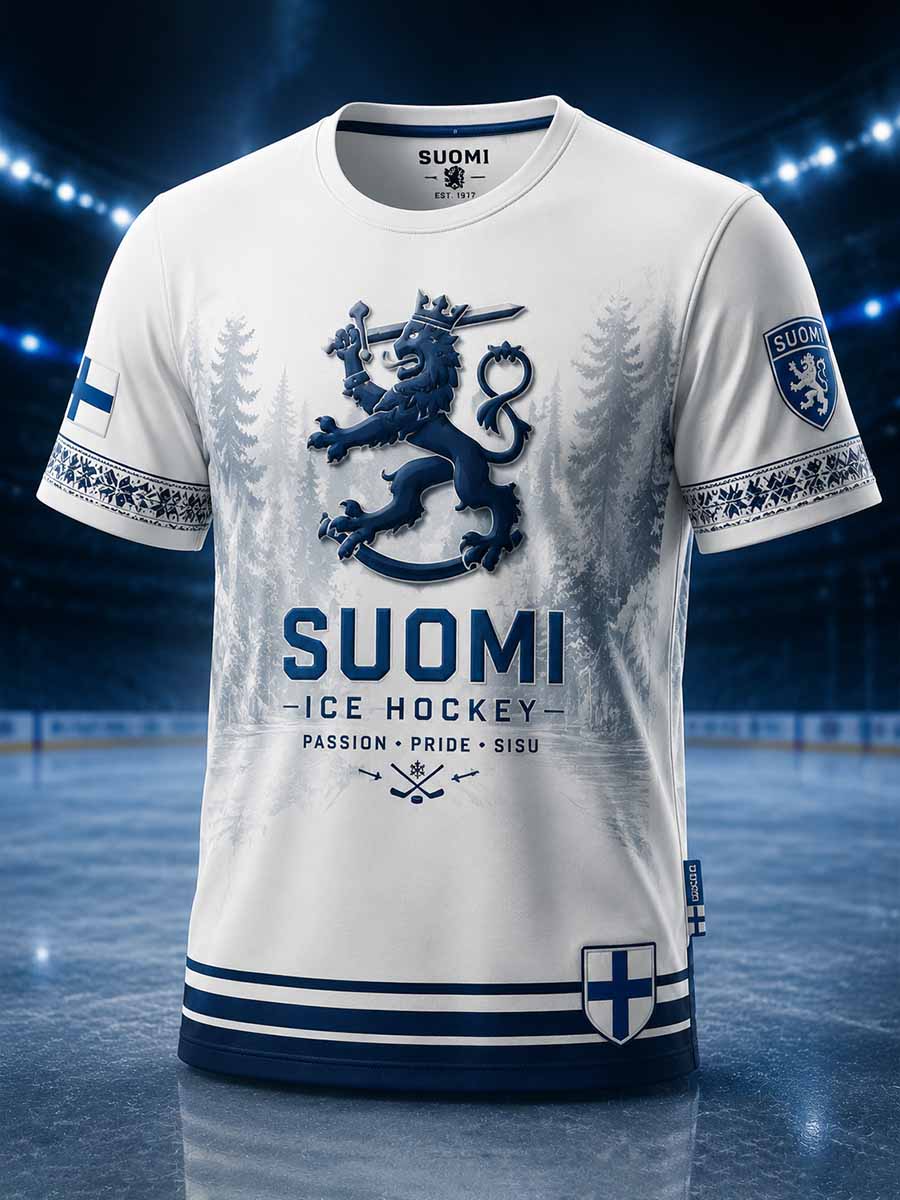 Miesten retro suomalainen jääkiekkoaiheinen graafinen t-paita