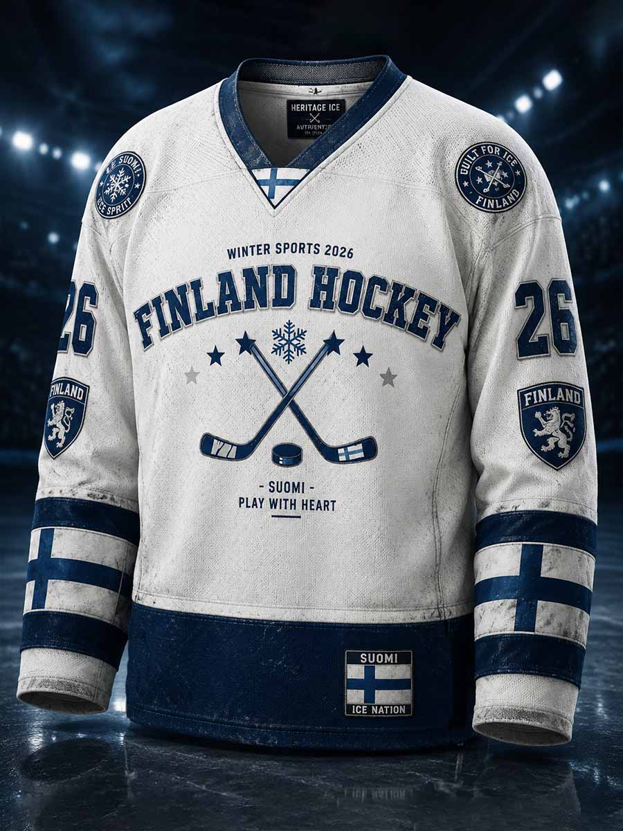 Miesten retro suomalainen jääkiekkoaiheinen huppari