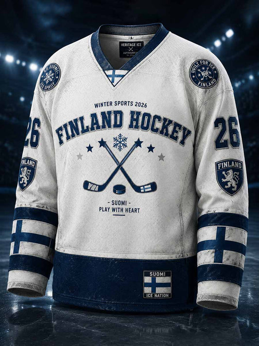 Miesten retro suomalainen jääkiekkoaiheinen huppari