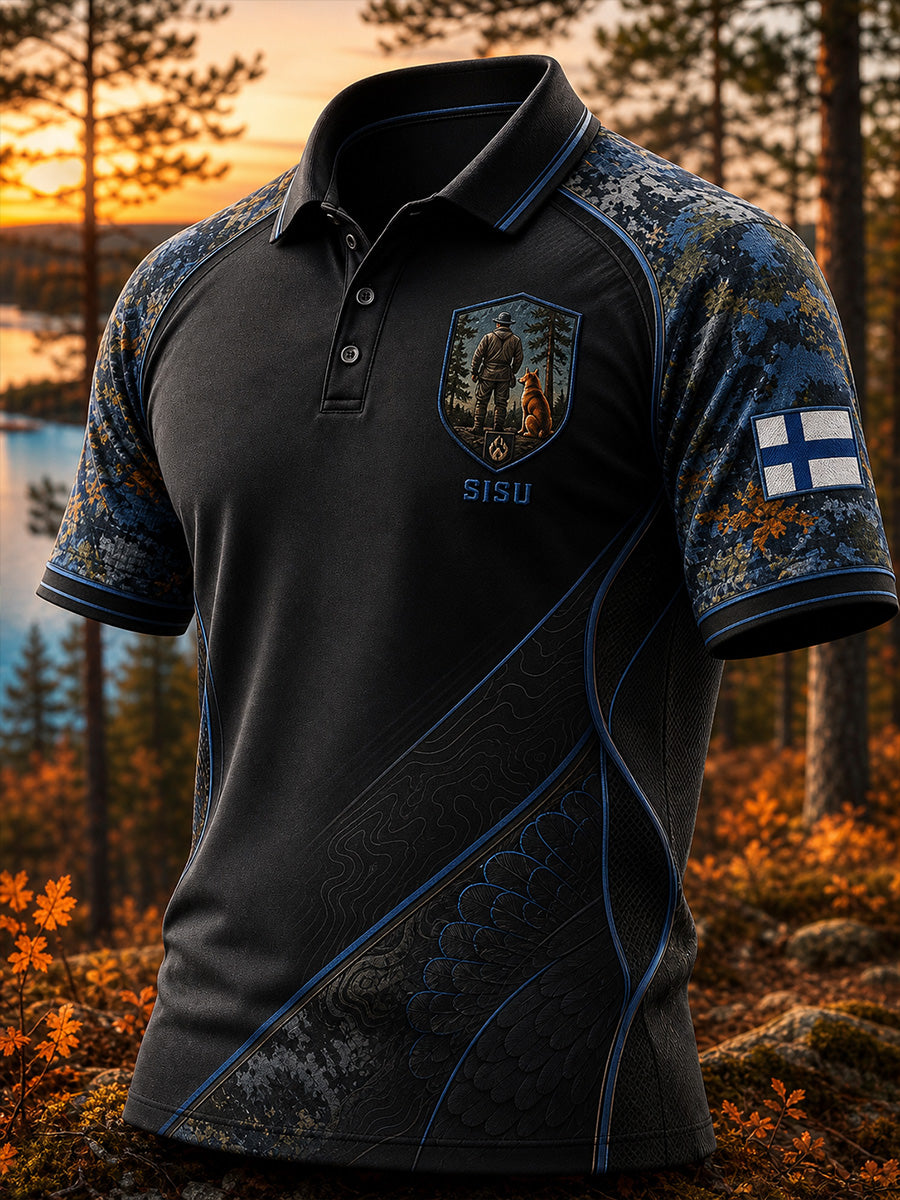 Retropainatuksella varustettu suomalainen taidetilkkutyylisen t-paidan vapaa-ajan polo-paita