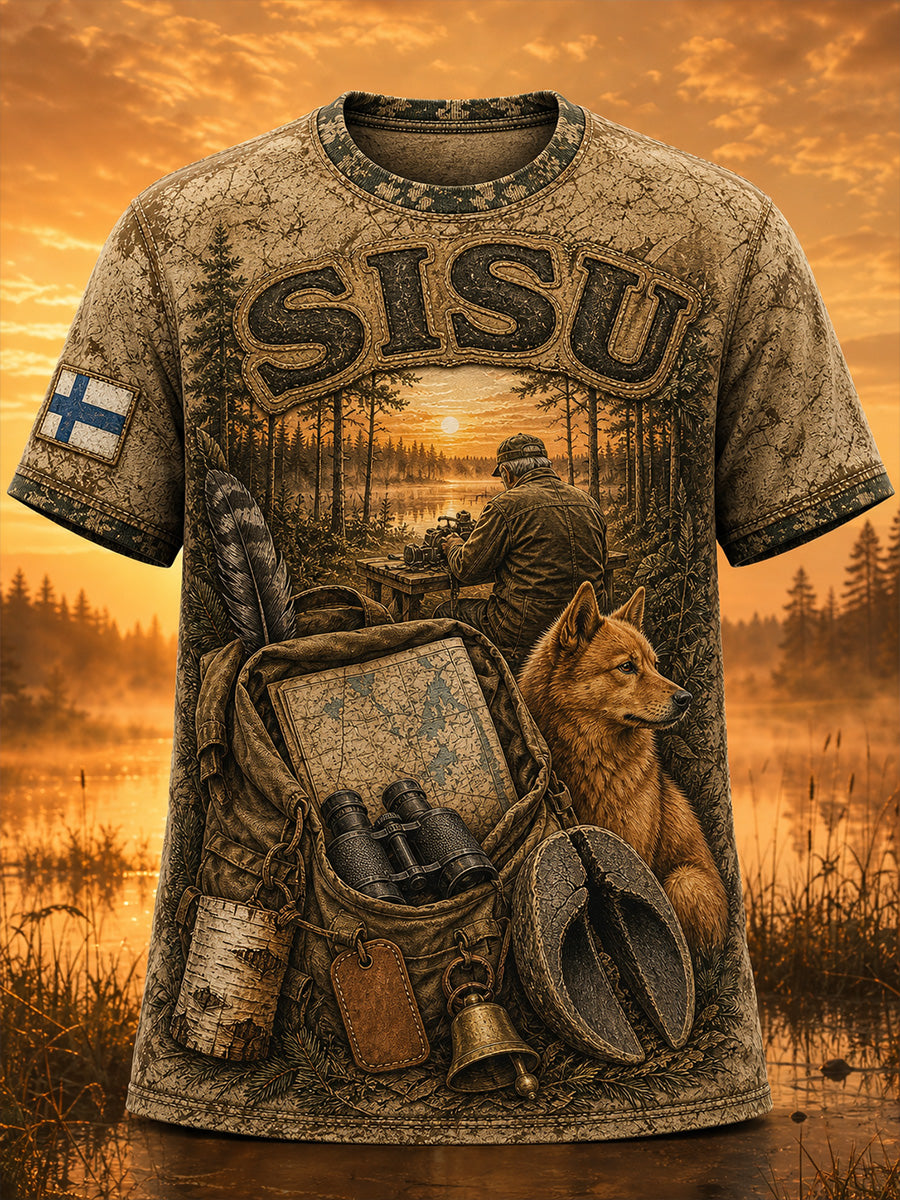 Retro suomalainen taidetuloste rento t-paita