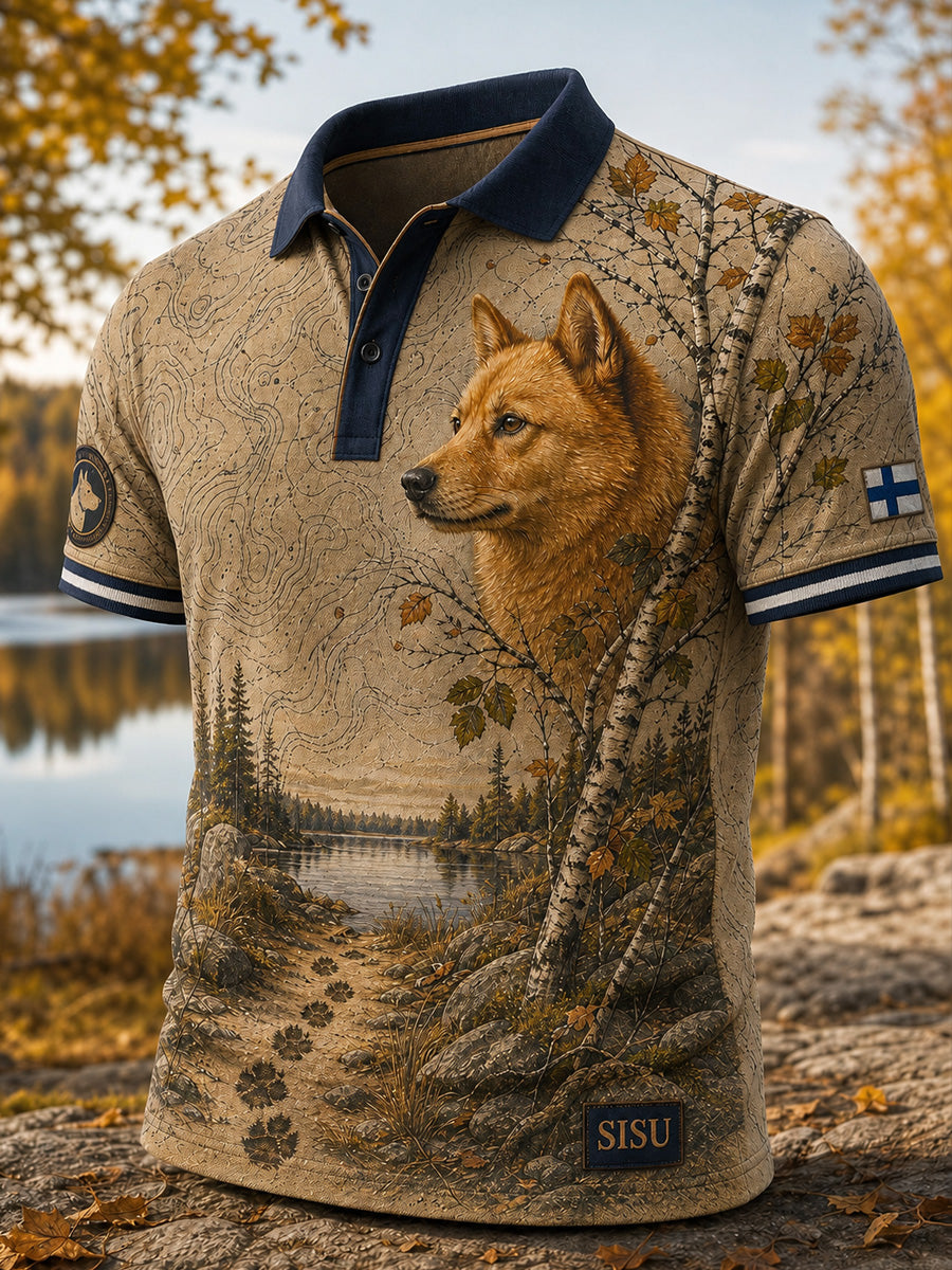 Retropainatuksella varustettu suomalainen taidetilkkutyylisen t-paidan vapaa-ajan polo-paita