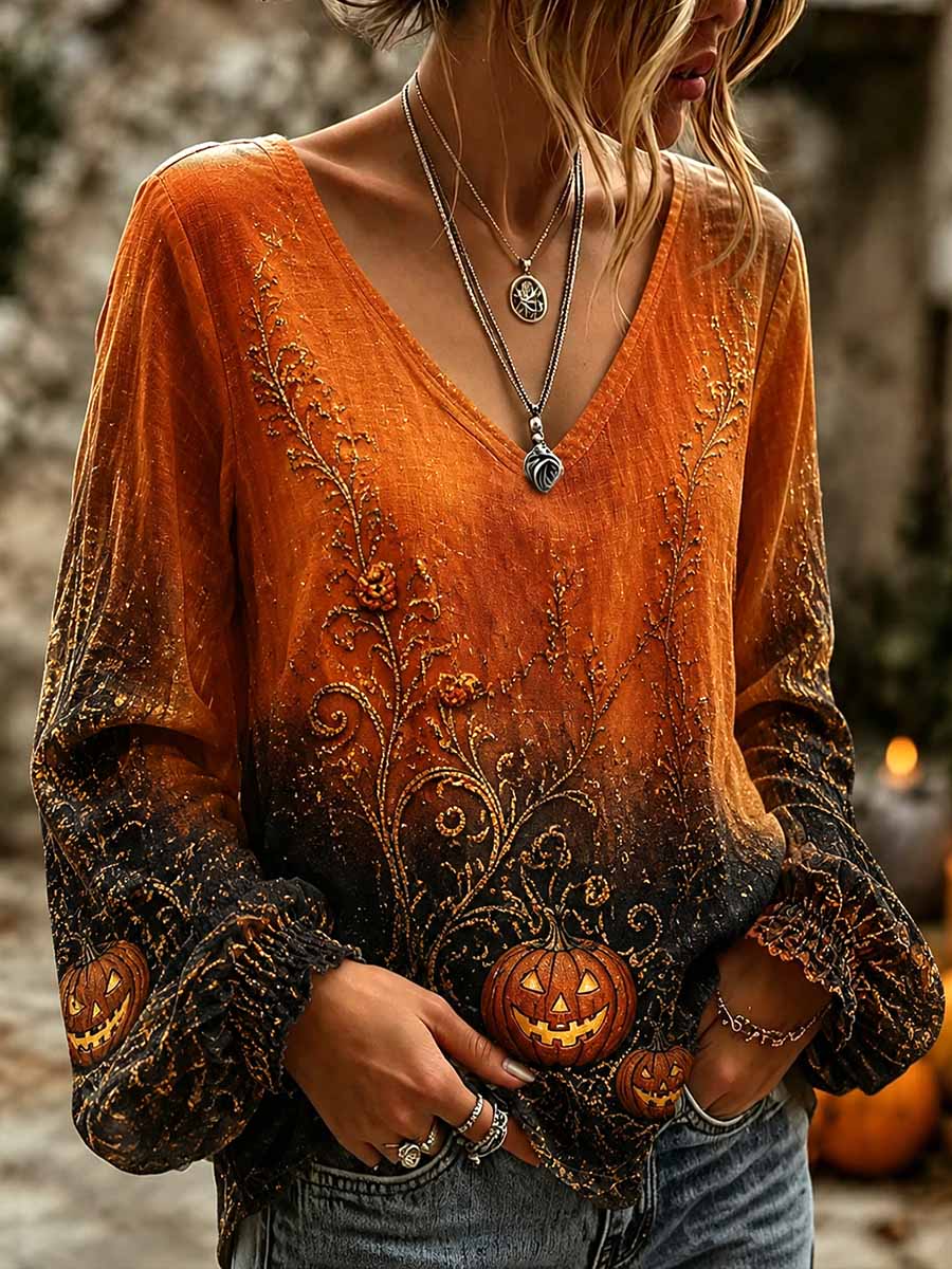 Kvinnors Vintage Halloween mönster Skriv ut T-shirt
