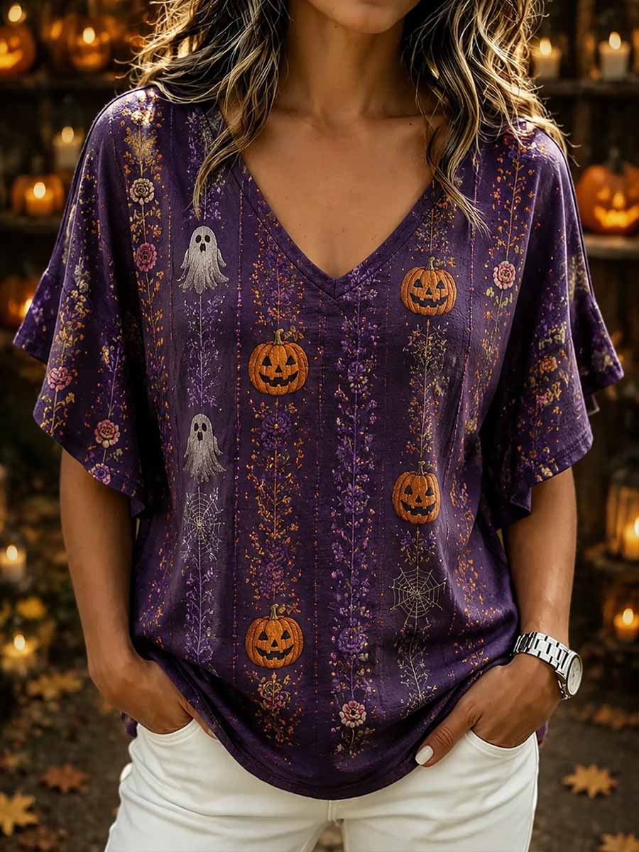 Vintage-halloweentröja för kvinnor med mönstertryck