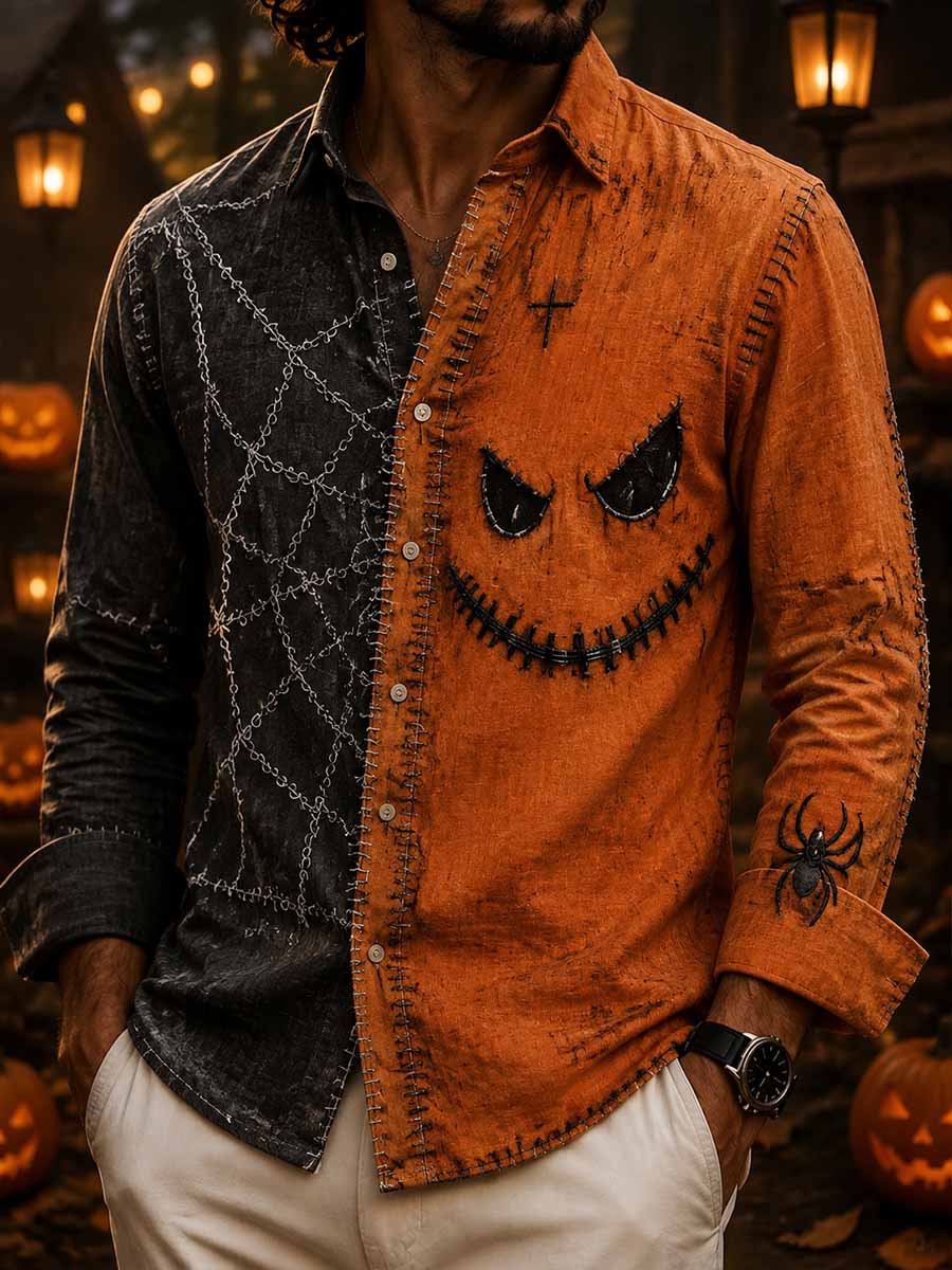 Herrmode Halloween-mönstertryckt skjorta