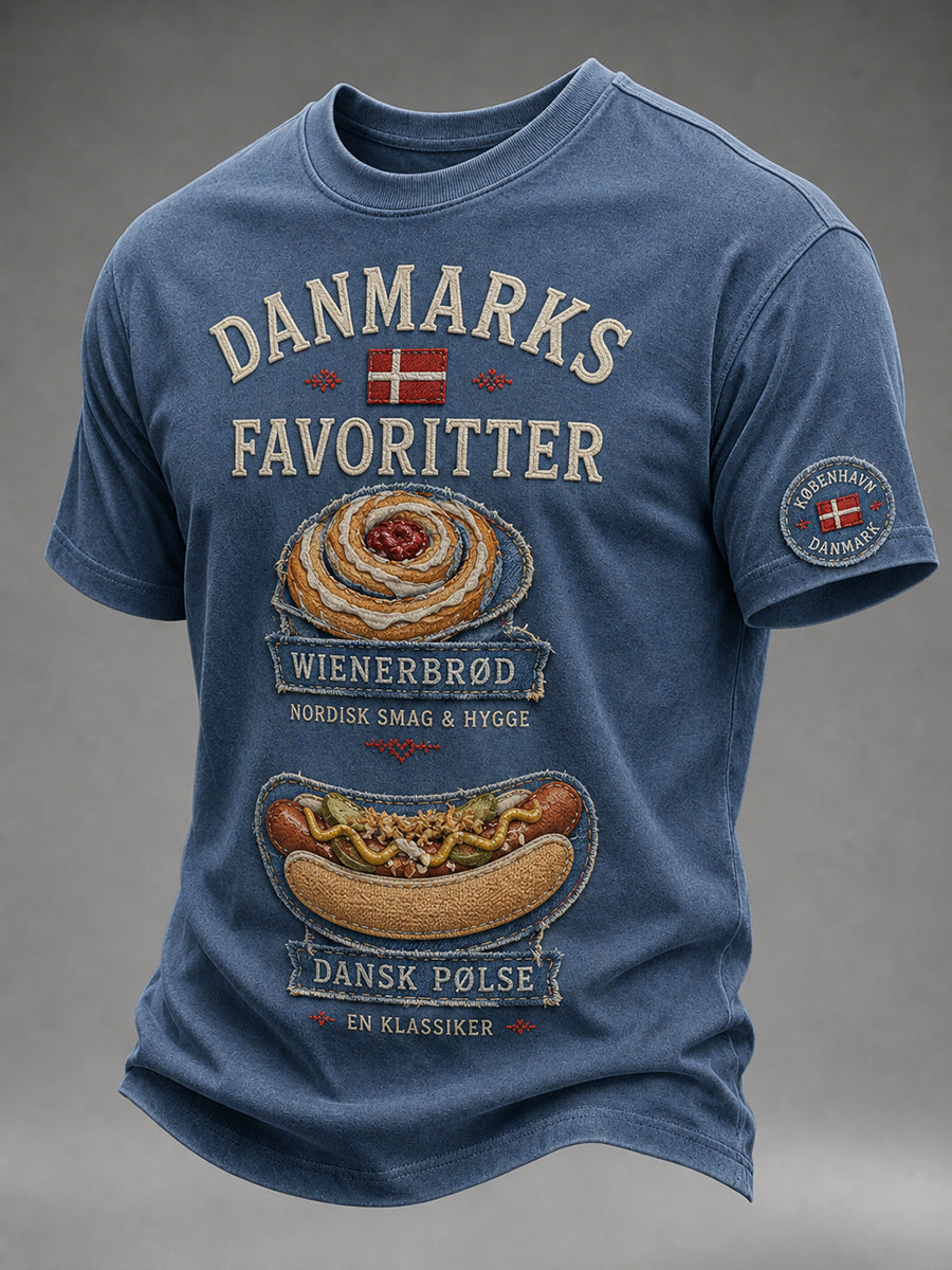 Mænds korte ærme T-shirt med mad-tema print