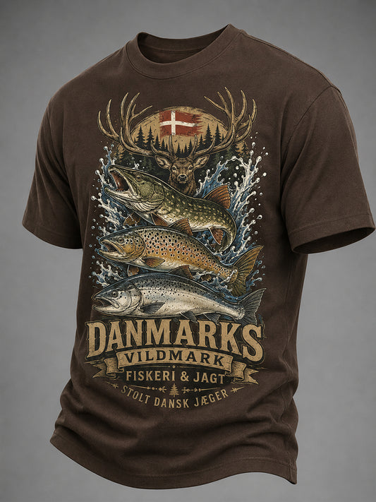 Herre-T-shirt med korte ærmer og udendørs jagtmotiv