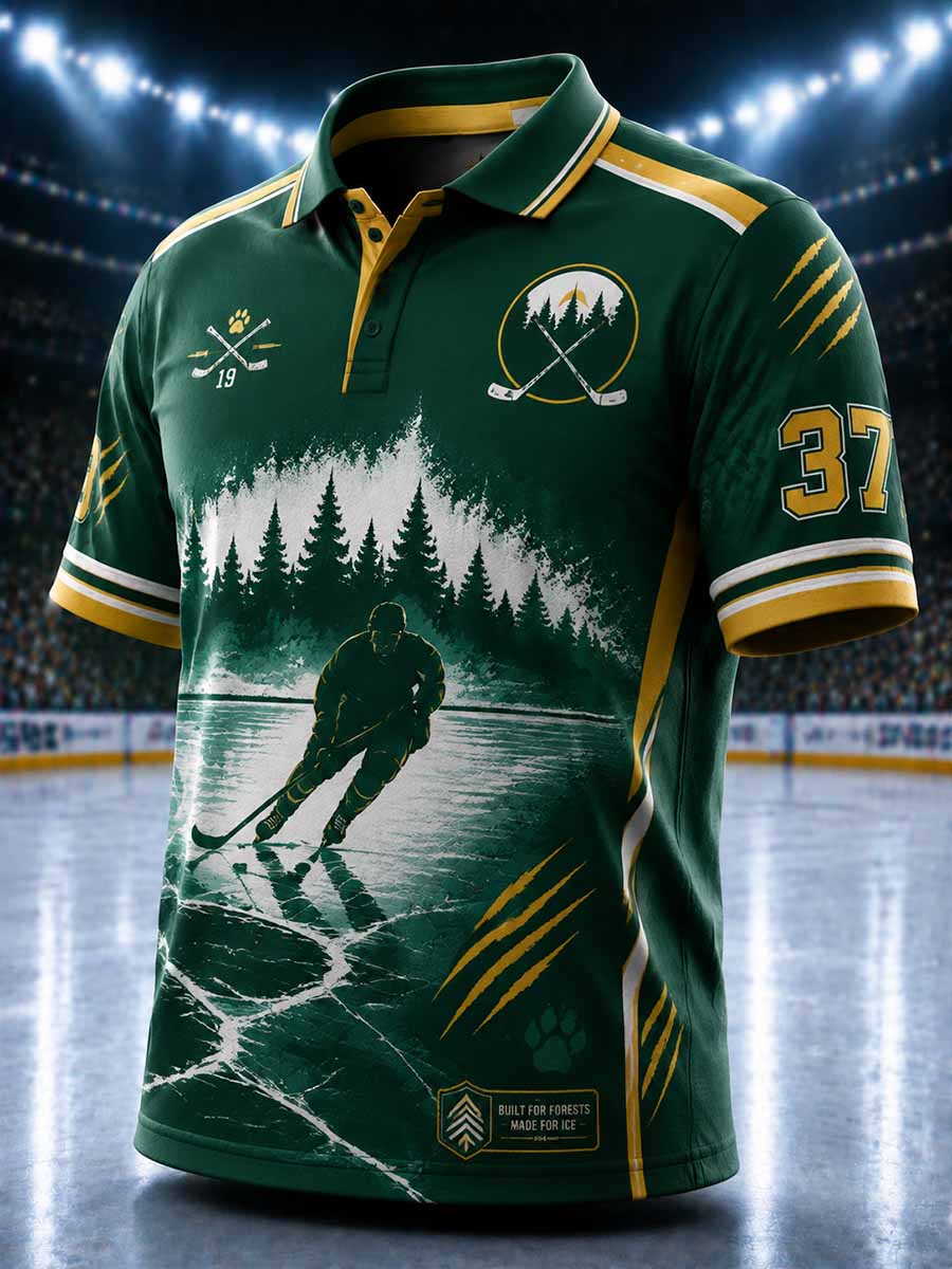 Miesten Suomi Ilves Jääkiekkokuvio Painettu Polopaita