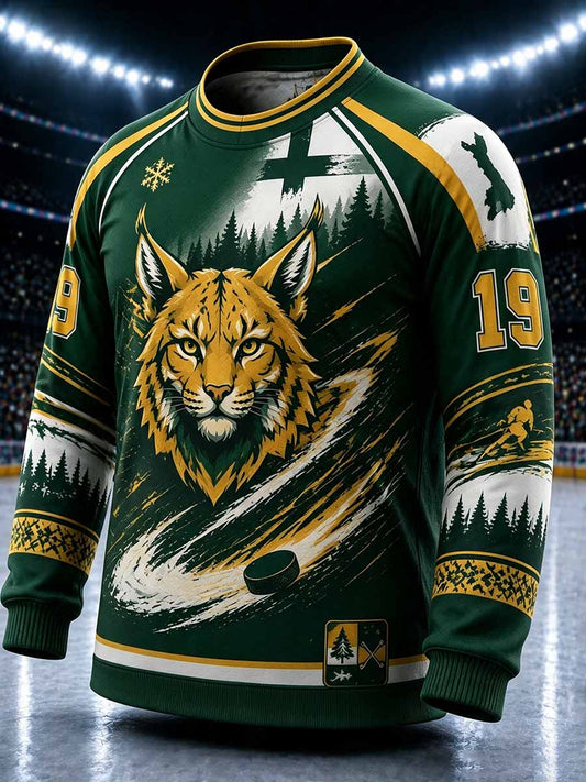 Miesten Suomi Ilves Jääkiekkokuvion painettu villapaikka