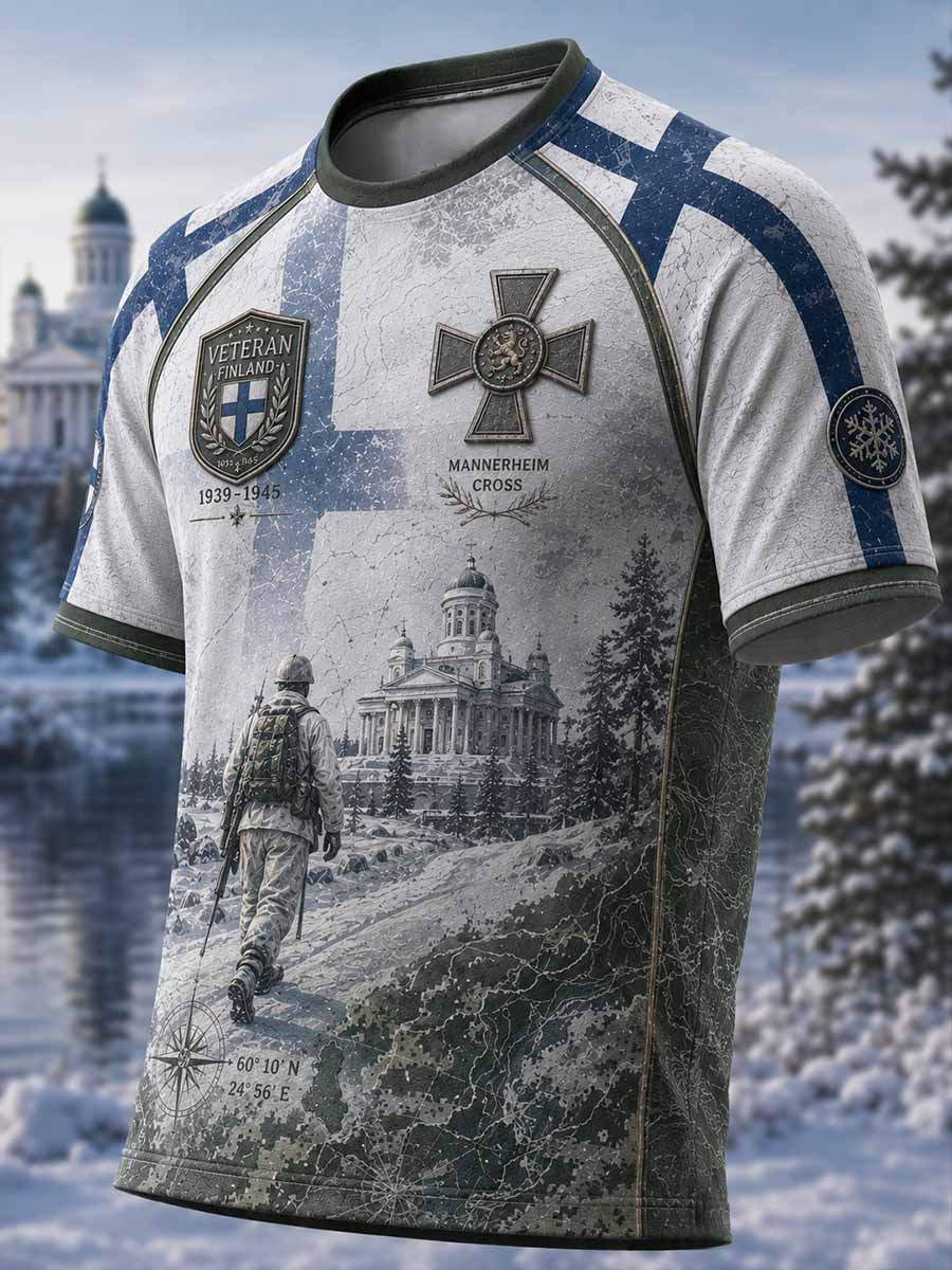 Miesten Vintage Suomen Veteran Sisu Henki Muistomerkki Tulosta T-paito
