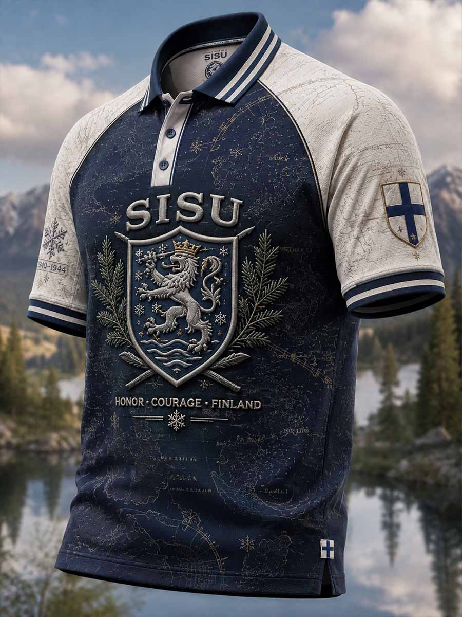 Miesten suomalainen Veteran Sisu Henkiperintö Painettu Polopaita