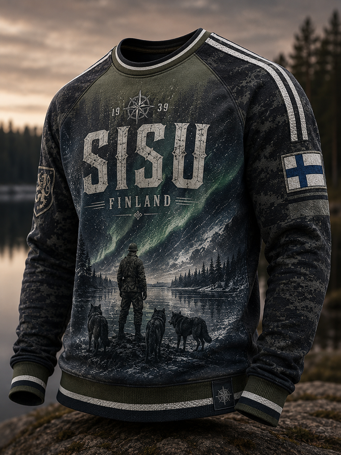 Miesten suomalainen veteraanisisuvohvelipaita pitkillä hihoilla