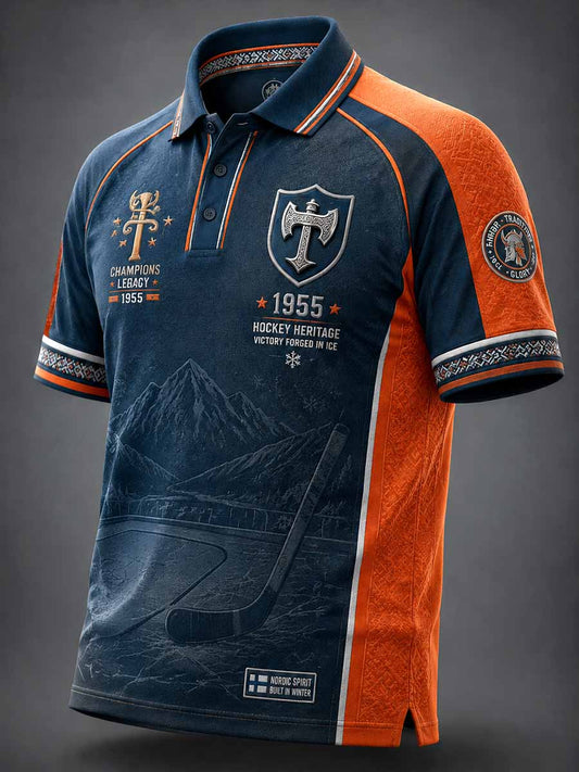 Miesten vintagetyylinen Tappara-jääkiekkoseuran vuoden 1955 muistopainatuksella varustettu poloshirtti