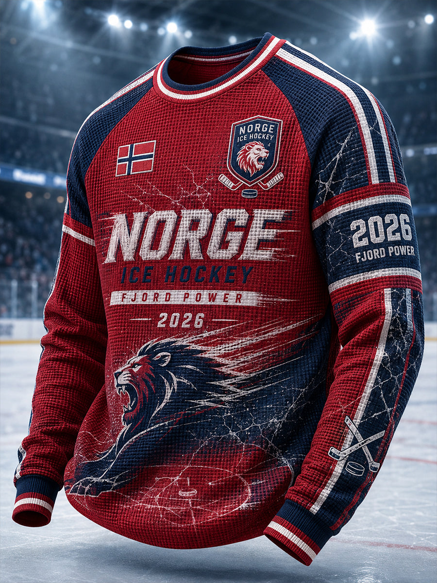 Menns vaffelstikk med langærme Raglan T-shirt med ishockey-tema print