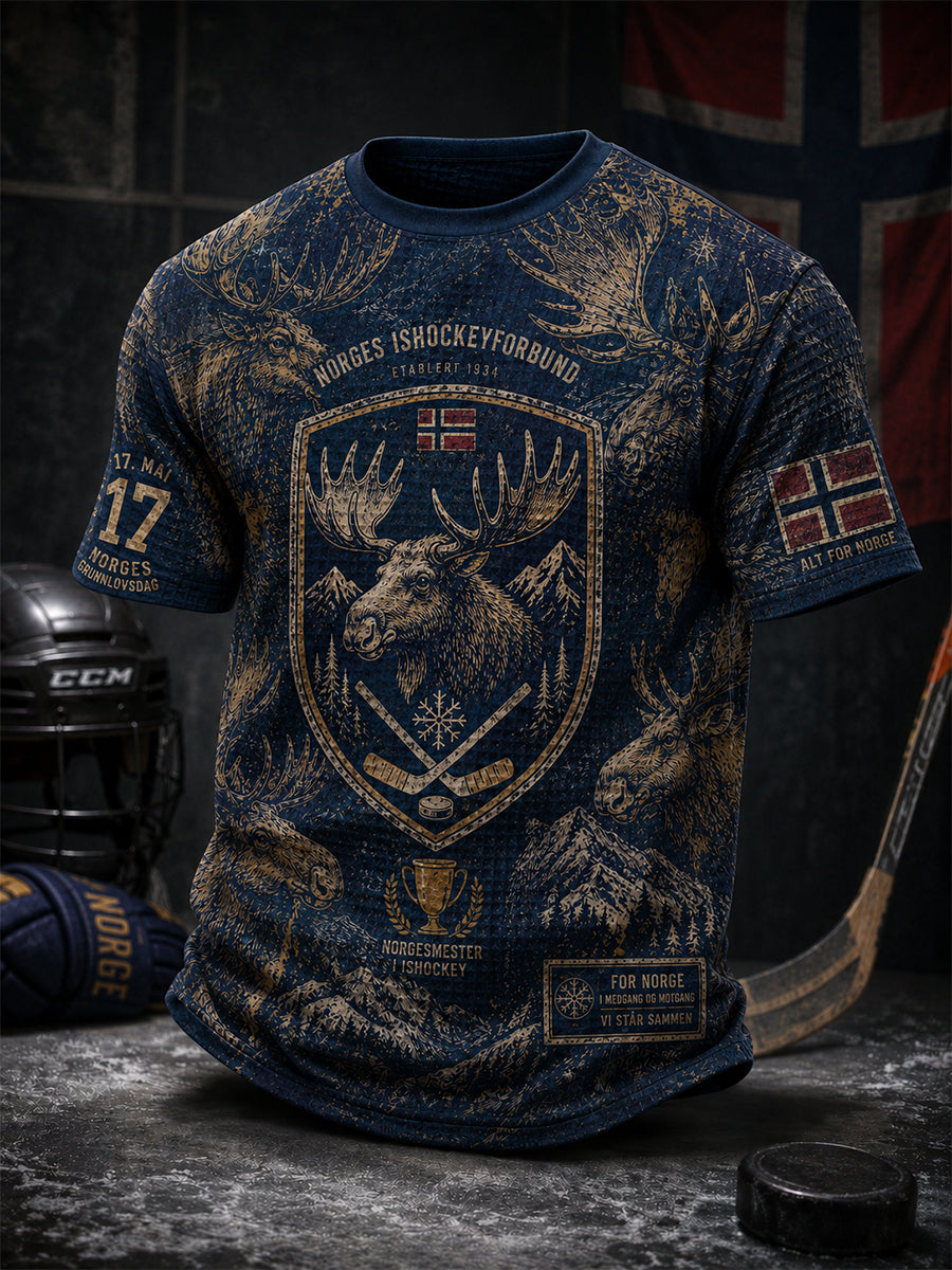 Kvotetisk kortermet topp for menn i norsk ishockeystil