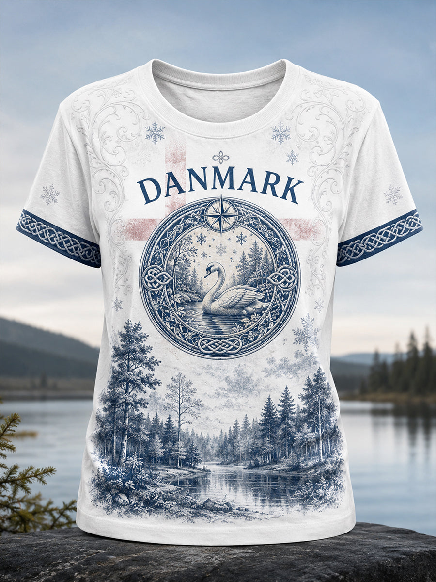 Dames Danmark patriotisk t-shirt med korte ærmer