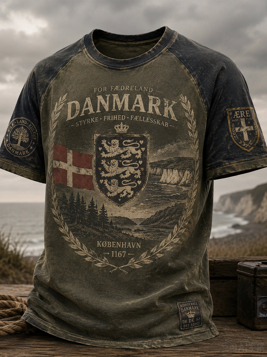 Mænds patriotisk t-shirt med korte ærmer fra Danmark