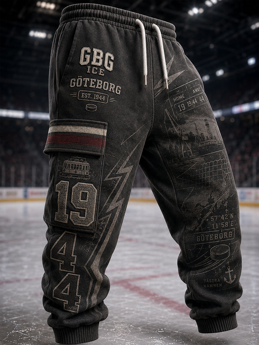 Herrliga 1944 Göteborg Hockeyarv-våffelmönstrade printad löparsweatbyxor, casual stil