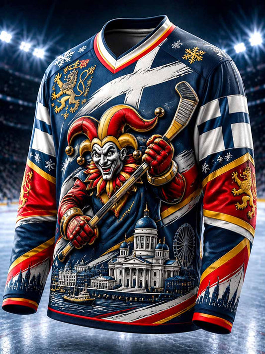 Herrtröja i fleecefleece med ishockeytryck från Jokerit i Helsingfors